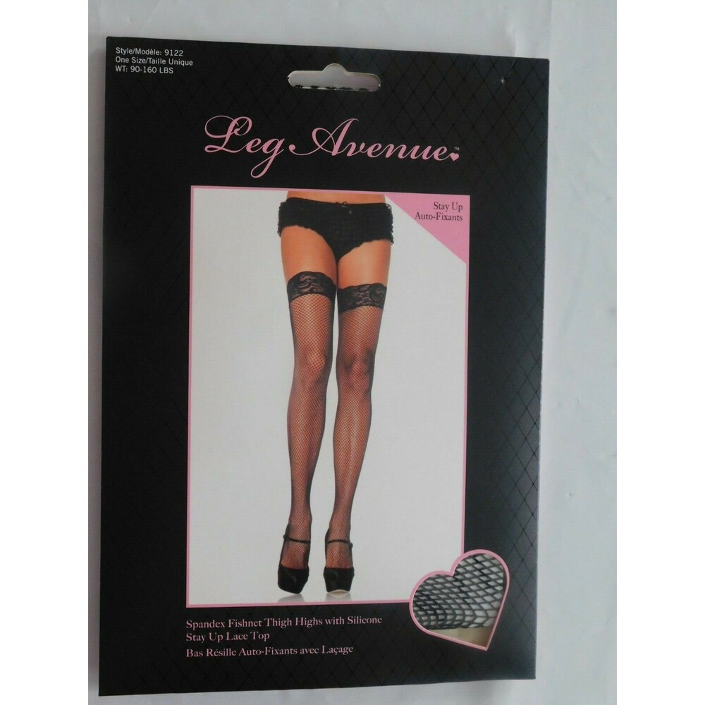 Fishnet Thigh High Stockings With Silicone Lace Top - Leg Avenue 9122